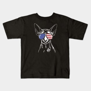 Proud Sphynx American Flag sunglasses gift patriotic cat Kids T-Shirt